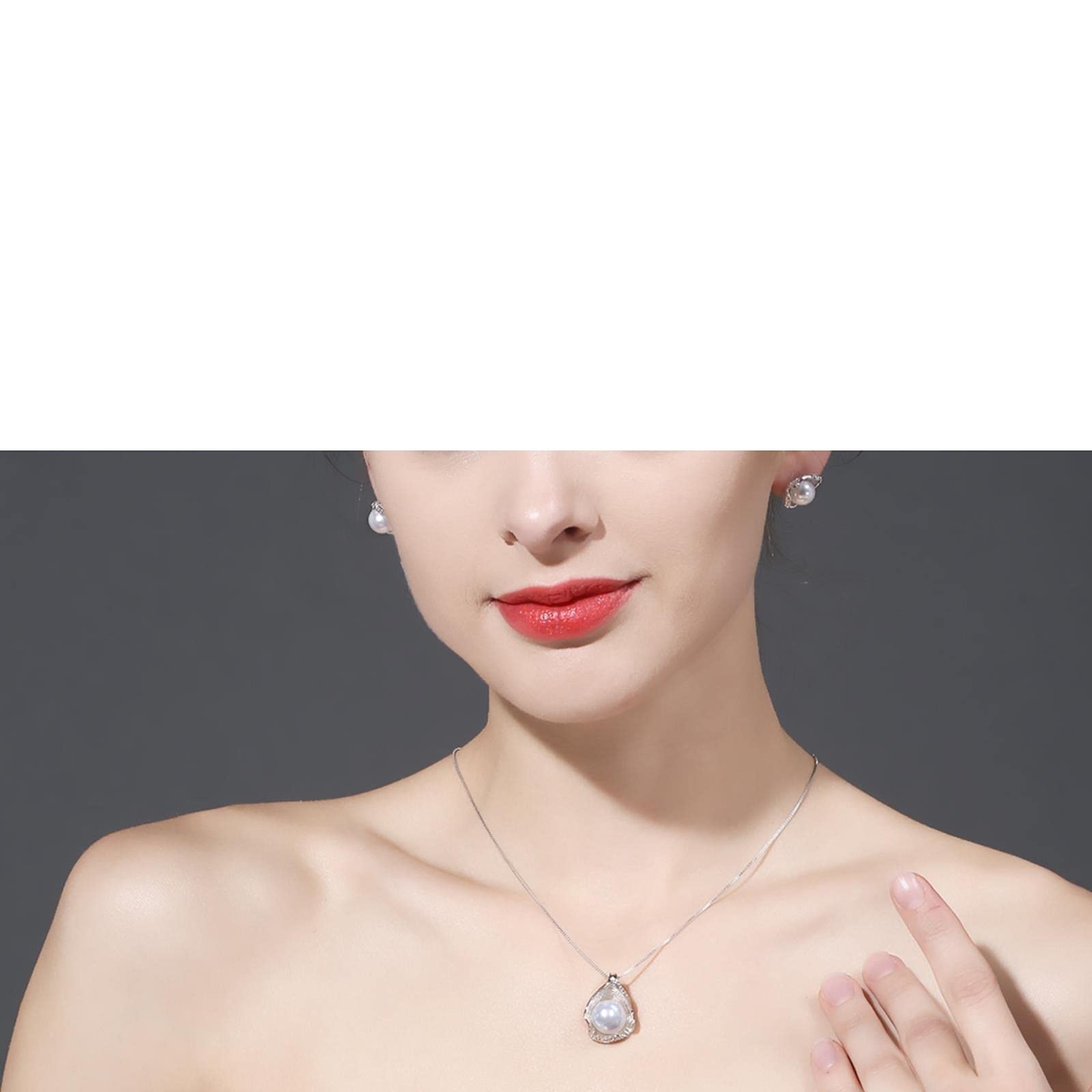 LLXYWJ Juegos de Joyas para Mujer de Perlas de Agua Dulce de Plata de Ley 925, Pendientes de Concha, Conjunto de Collar Llamativo de Anillo de Lujo