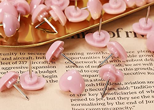 Onlykxy Sweetheart Push Pins Tacks Plastic Pinks Love Heart Shape Head, Steel Point（100 Pieces） #TOP6