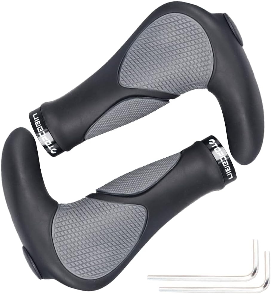 TOPCABIN Ergonomic Bike Grips - Widen Holding Rubber Grips with Aluminum Lock Grips for Mountain & Road Bikes