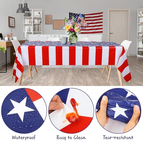 Image of Kochorie 100 Ft x 54 Inch 4th of July Tablecloth Roll in Slide Cutter Box Disposable Plastic Table Cloths Cut to Size Independence Day Backdrop for Memorial Day Veterans Day Party Supplies