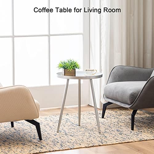 APICIZON Metal Side Table, Small Round Bed Side Table for Living room/Bedroom/Bathroom/Balcony, Tray Coffee Table Sofa End Table, Grey and White, 41 x 49 cm