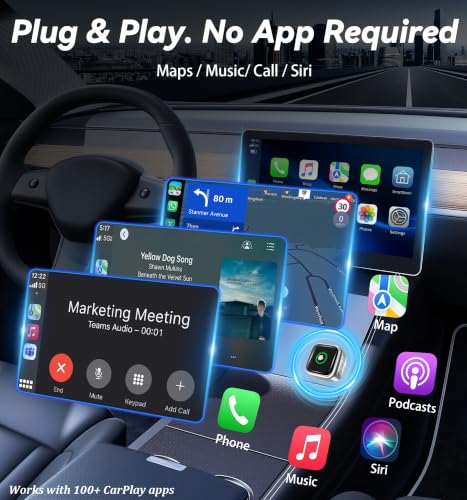 2026 Upgraded Wireless CarPlay Adapter with Buttons for Privacy Call & Two-Phone Fast Switch, Aluminum Cooling, Dual-Band WiFi, Mini Cable-Free, Compatible with Apple iPhone & Android Auto, Gray - image 2