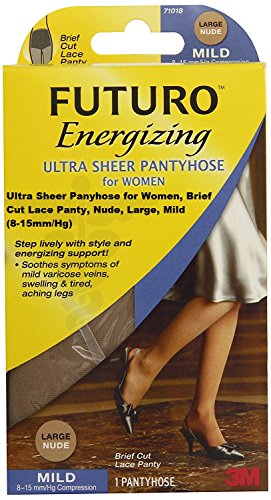 Futuro Energizing Ultra Sheer Pantyhose for Women, Helps Relieve Symptoms of Mild Spider Veins, Mild Compression, Brief Cut, Large, Nude