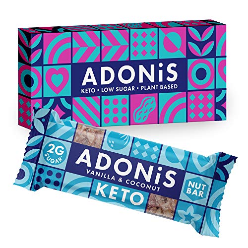 Adonis Low Sugar Nut Bar - Barrinhas de coco crocante sabor a baainillia | 100 % natural, baixa em carboidratos, sem glúten, Vegano, Paleo, Keto (5)