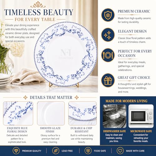 Image of NFI essentials 10.5 Inch Premium Ceramic Dinner Plate, Serving Plate for Main Course, Pasta, Rice, Salad & Meals, Dishwasher Safe Kitchen Dinner Plate.