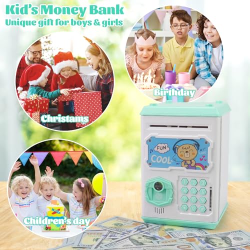 Image of Motiloo Money Bank for Kids - Large Electronic Coin Bank with Password Protection and Automatic Paper Money Scroll - Great Gift for Boys and Girls (Bear)