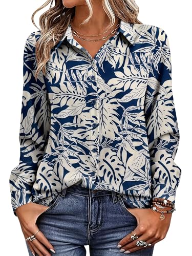 Image of Magritta Women's Shirts Fashion Casual Loose Fit Long Sleeve Button Down Lightweight Collared Blouse Tops
