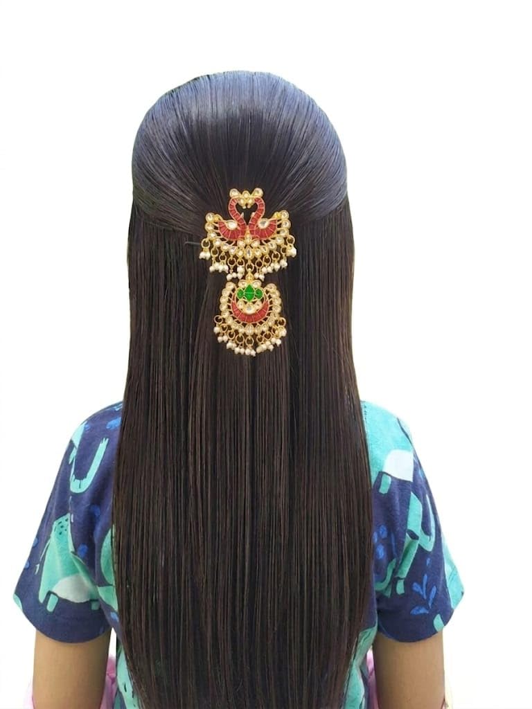 Maroon Kundan Double-Decker Peacock Hair Clip with Meenakari Medallion | Traditional Indian Bridal Hair Accessory | Festive Juda Pin for Women-image-44