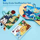hahaland Babybuch Stoffbuch 2 Stück,Baby Spielzeug ab 0 3 6 Monate,3D Wald & Meerestier Muster Fühlbuch Knisterbuch,Quiet Book für Kinderwagen,Neugeborene Weihnachten Geschenk für Baby Jungen Mädchen