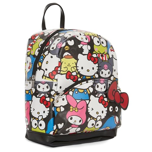 Fast Forward Hello Kitty Allover Leather Backpack - Girls, Boys, Teens, Adults - Officially Licensed Hello Kitty Faux Leather 14 Inch Backpack (Black)