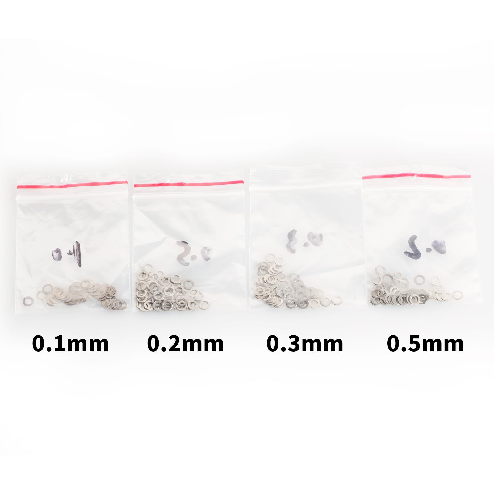 Lot de 250 cales en acier M3 x 5 mm pour boîtes de vitesses Airsoft AEG Ver.2/3/7 (0,1 mm, 0,2 mm, 0,3 mm, 0,5 mm d'épaisseur)