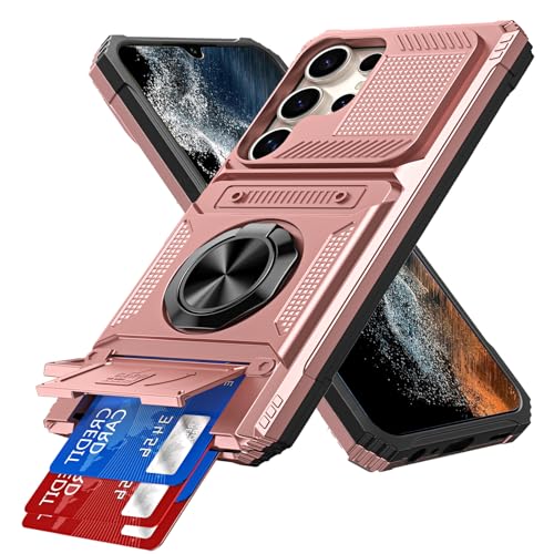 Coque Samsung S25 Ultra antichoc avec porte-carte caché et béquille intégrée rose gold