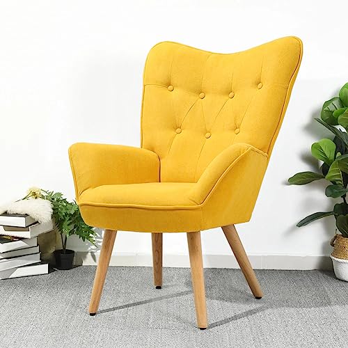 INMOZATA Linen Fabric Armchair High Back Accent Chair Button