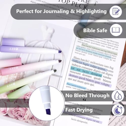 Image of Aesthetic Cute Highlighter Pen, Pastel Marker Set, No Bleed Marker Pens with Chisel Tip and Water-based Ink Quick Dry Pen for School /Office Supplies /Aesthetic Stationery (Set of 4) (Blue)