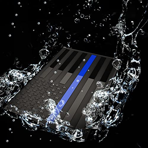 Image of Embossed 3D Metal Thin Blue Line All Black American Flag Emblem Decal Stickers (3 Pack), Matte Black 5 inch x 3 inch Patriotic USA US Flag Decals for Car, Truck, Motorcycle Honoring Police Law Enforcement
