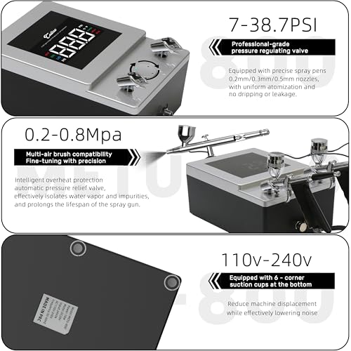 Image of Smart Professional Airbrush Compressor - High-Performance Mini Compressor with Intelligent Digital Display, 0.5-30 PSI Adjustable, Ultra-Quiet for High-End Airbrushes,Modeling,Painting,Detail Artists