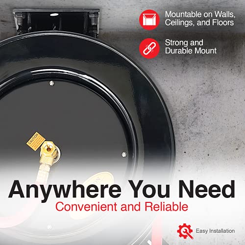 Reelworks Air Hose Reel 3/8" Inch X 50' Foot Sbr Rubber Hose Max 300Psi Commercial Steel Construction #TOP3