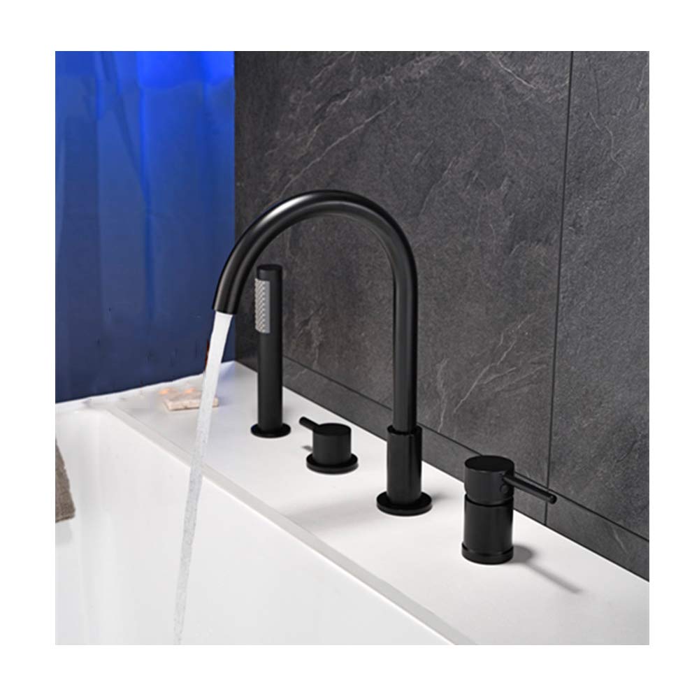 Mitigeur 4 trous en laiton et céramique pour baignoire avec douchette finition noire luxe
