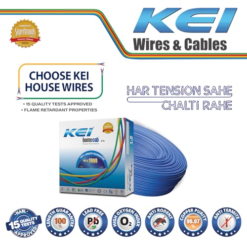 Image of KEI WIRES & CABLES Homecab 6 sqmm 1 Core Copper Flame Retardant House Wire PVC Insulated Cable for Domestic & Industrial Electrical Wiring (Blue, 90 Meters)