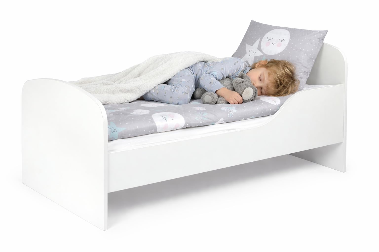 Kinderbett 160 x 80 cm aus MDF, Matratze, Lattenrost, Rausfallschutz