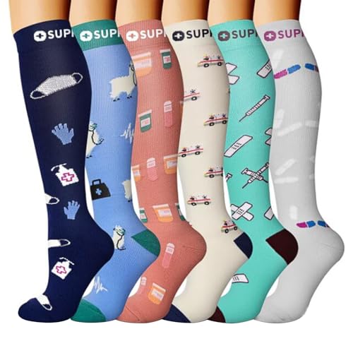 Générique 6 Paires Chaussettes De Contention Femmes Et Homme Bas Compression Chaussette Running Femme Stockings Tenue Sport Pour Hommes Socks Le Medical Equitation Compressport