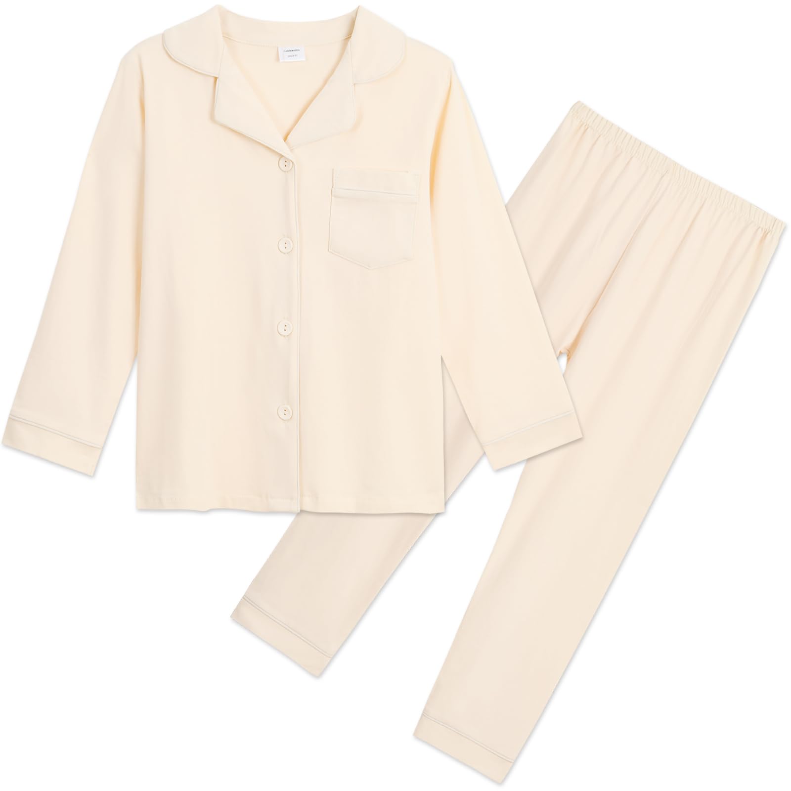 Aablexema Unisex Kids Pajamas Set Button-Down Long Sleeve Cotton Sleepwear Lounge Set for 5-13 Years