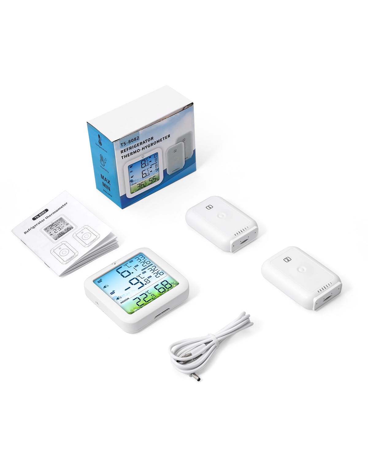 Brifit Thermometre Frigo, Thermomètre Congélateur avec 2 Capteurs, Thermometre Réfrigérateur à Écran Couleur avec Alarme, Commutateur ℃/℉, MIN/MAX, Rétroéclairage Blanc pour Cuisine, Restaurants