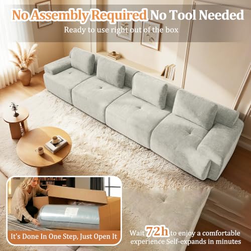 Image of 159 inch Oversized Boneless Couch, Comfort Cloud Sectional Couches for Living Room, Modular Sofa High Back & Extra Deep Seat, No Assembly, Soft Chenille Fabric (Light Grey, 159 inch-(4+0))