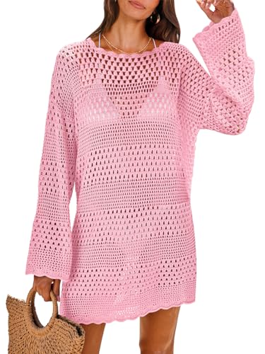 Image of ANRABESS Women Swimsuit Crochet Swim Cover Up 2026 Summer Bathing Suit Swimwear Mesh Knit Beach Dress Vacation Outfits