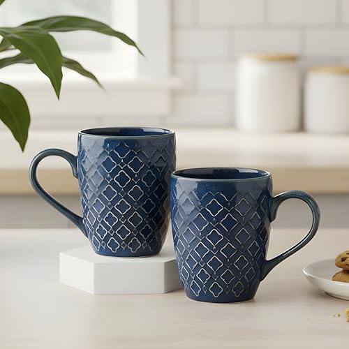 Image of CRAF10 Glaze Studio Ceramic Coffee /Tea Mugs - Set of 2, 330 ML Each, Elegant & Durable, Microwave & Dishwasher Safe, Indigo