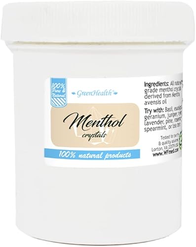 Cristales de Mentol 8oz en un tarro de plástico blanco por Greenhealth, 4 onza