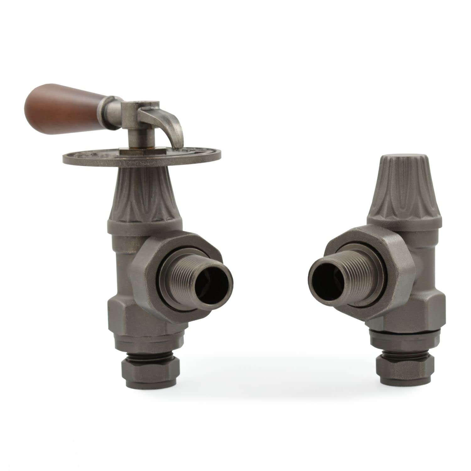 Hot Flow | Hudson Traditional Throttle Radiator Valve & Lock-Shield (Angled Manual) (Light Pewter)