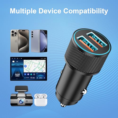 Image of 36 W USB Cigarette Lighter with Two QC Ports, Car Socket Compatible with Mobile Phones (e.g. Samsung Galaxy S24 /S23, iPhone, Google Pixel), Tablets