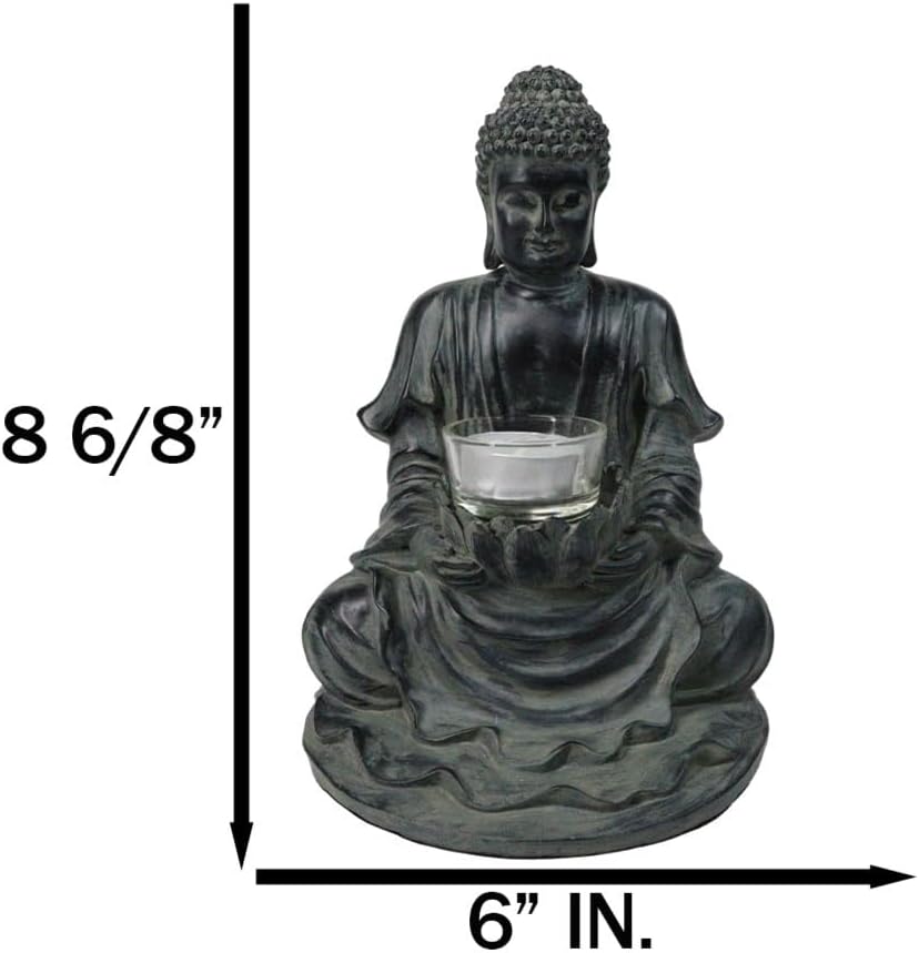 Ebros Eastern Enlightenment Meditating Buddha Shakyamuni On Lotus Throne Tea Light Votive Candle Holder Statue 8.75"Tall Tibetan Buddhism Amitabha Figurine Candleholder Zen Home Aromatherapy Accessory