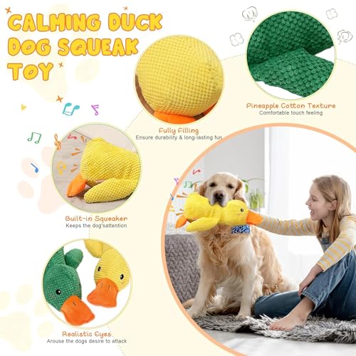 YeahBoom Anti Stress Ente Hund,Hundespielzeug Ente,Quietschspielzeug Hund Kuscheltier,Unzerstörbares Kuscheltier für Hunde,Dog Toys für Kleine, Mittlere, Große Hunde