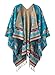 Women's Fashionable Retro Style Vintage Pattern Tassel Poncho Shawl Cape (blue)