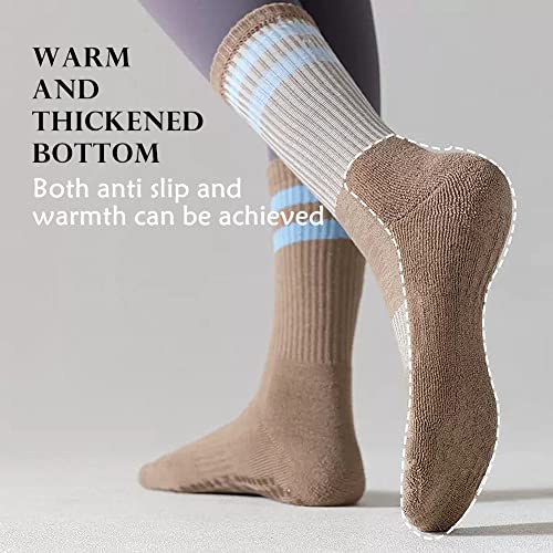 Pilates Socks for Women 5 Pairs - Non Slip Grip Socks with Terry Thick Cushioned Sole - Ideal for Yoga, Barre, Gym Workouts Sweat-absorbent Stockings Cotton2