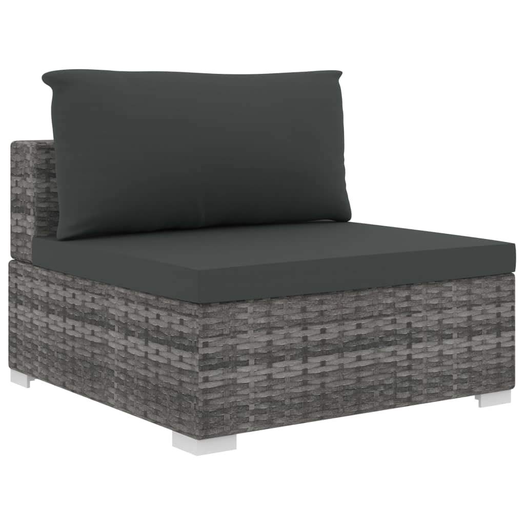 Juego de 10 muebles de jardín de ratán sintético con cojines, conjunto modular de sofá para jardín y terraza, incluye mesa de centro y mesas auxiliares, estructura de acero, color gris/gris