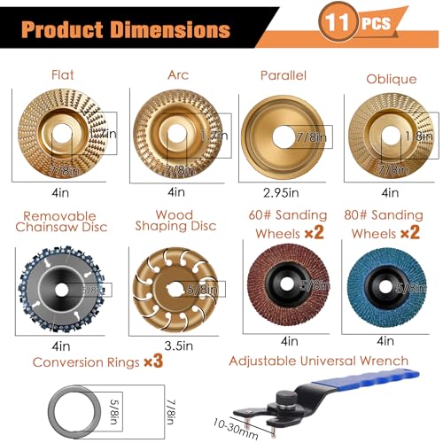 Konvixon KON-MDP001 11Pcs Wood Carving Disc Set For 4 Inch Or 4 1/2 Inch Angle Grinder thumb #1