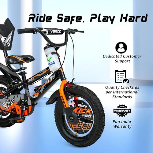 VESCO Kick 14 T Kids Cycle with Balance Wheel & Back Rest Seat/Water Bottle | Frame 9 Inch | Ideal for 3 to 5 Years Boys & Girls (Orange) - Image 6