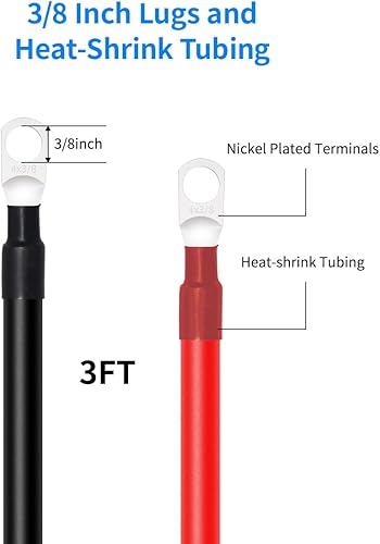 Miniatura 3 de ELFCULB Cable de batería de calibre 4, cable de soldadura de cobre estañado de 3 pies, cable positivo con lengüetas de 38 pulgadas para inversor de