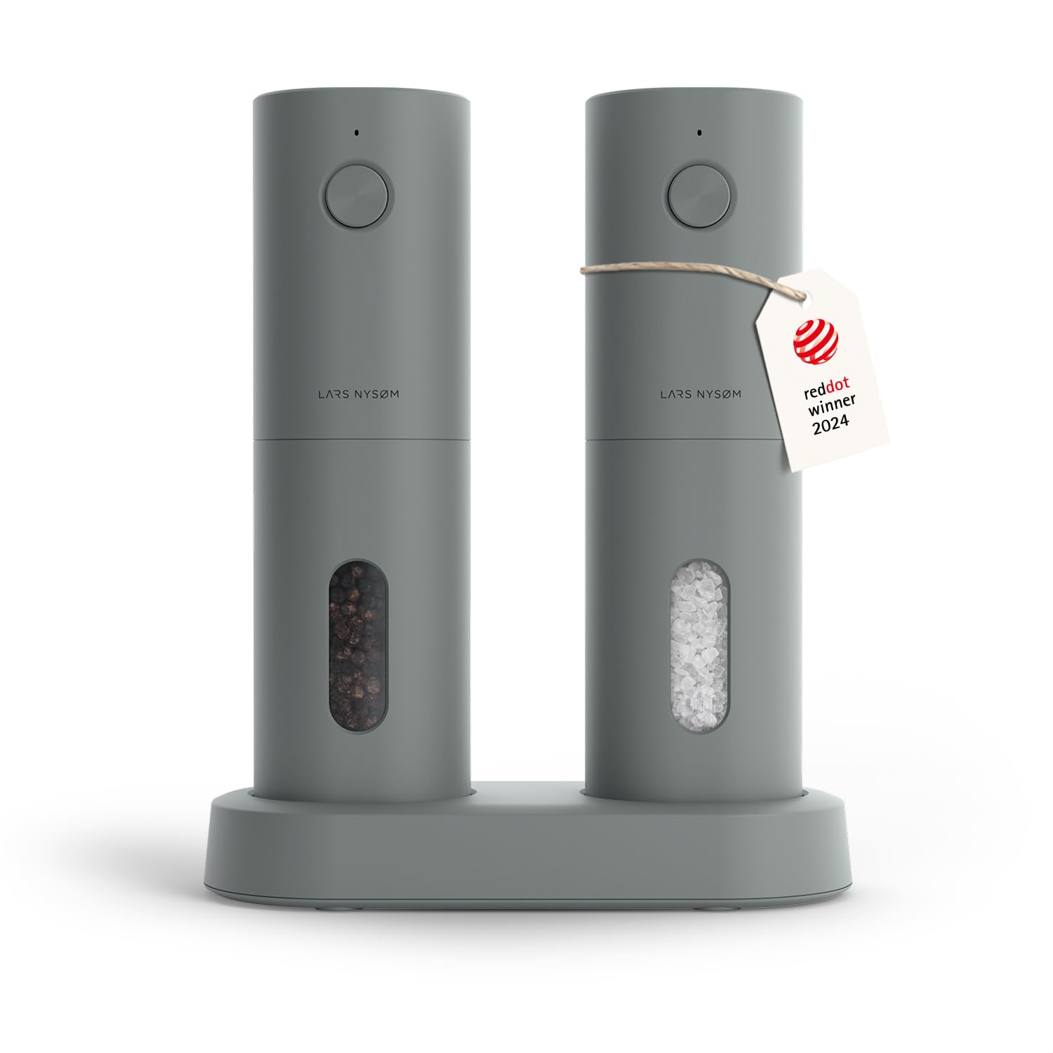 LARS NYSØMElectric Salt and Pepper Grinder Set, USB Rechargeable, Automatic Salt and Pepper Mills, Spice Shakers Refillable with LED Light, Adjustable Coarseness, Ceramic Grinder (Ash Gray)