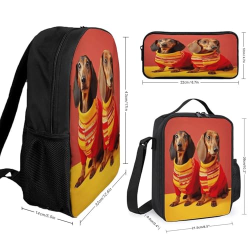 Printed Backpack With Lunch Pack Storage Box Case Cute Dachshund 3pcs Lightweight Travel Backpack2