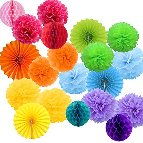 20 Pompones Decoracion Multicolor Flores Pompom de Papel de