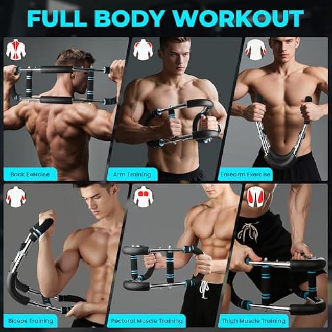 Twister Arm Trainer, 40-110lb Adjustable Chest Workout Equipment Portable Spring Resistance Chest Exerciser for Men Power Forearm Strengthener Bar Detachable for Home Fitness Muscle Training