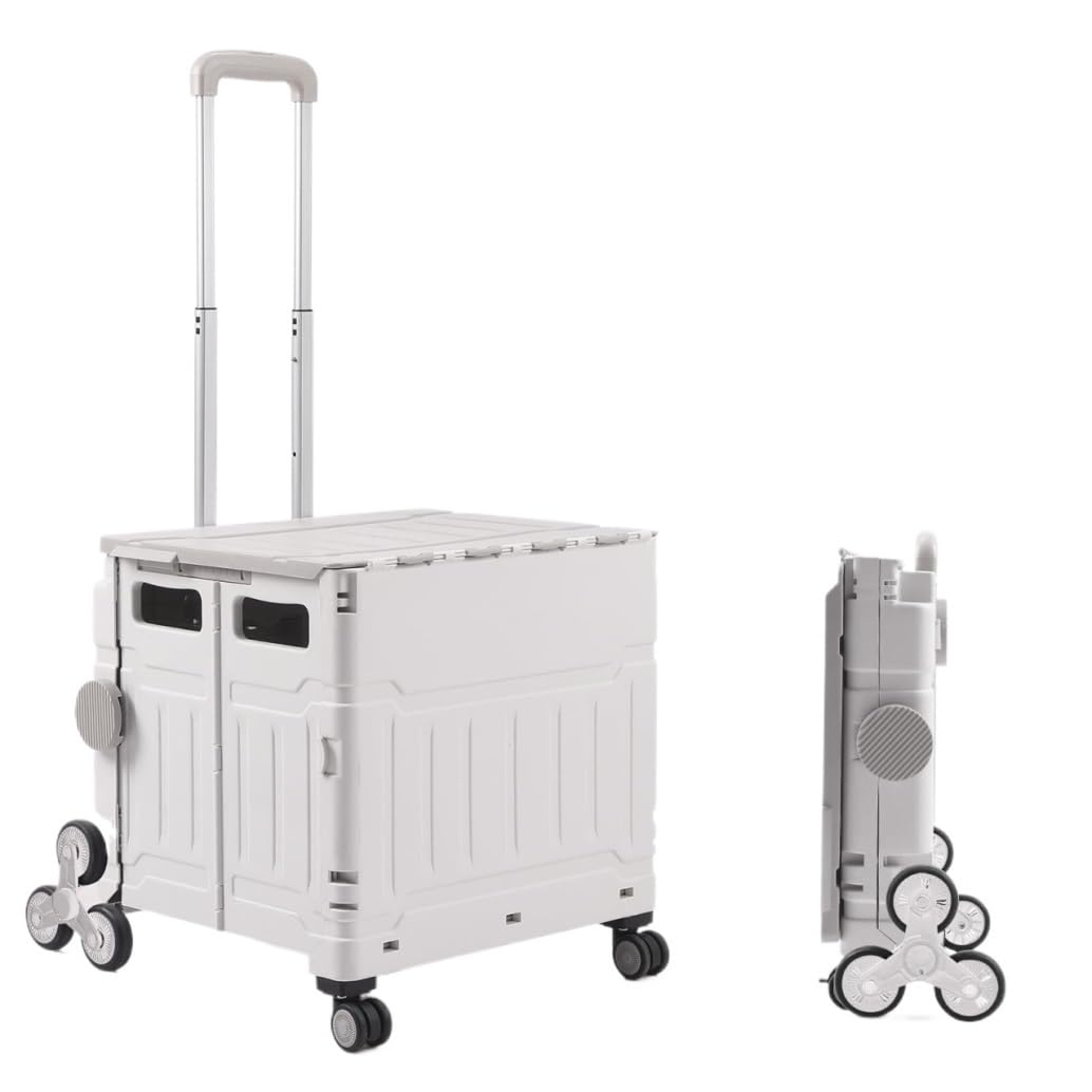 SBZIOJHDR foldable shopping trolley， Collapsible Trolley Box Cart with Aluminium Telescopic Handle Stair Climbing Wheels Grocery(G)