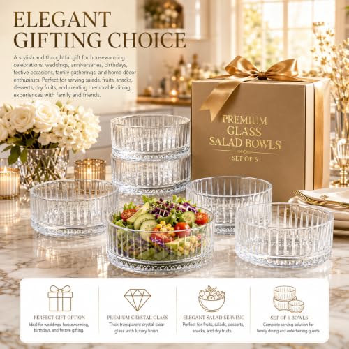 Image of WRINGO Glass Bowl for Kitchen Prep, Dessert, Dips, and Candy Dishes, Cake, Snack Bowl Set of 6 Or Nut Bowls, and Microwave Safe Clear Glass Bowls for Mixing, Storing Size 4.5 Inch (WR-10)