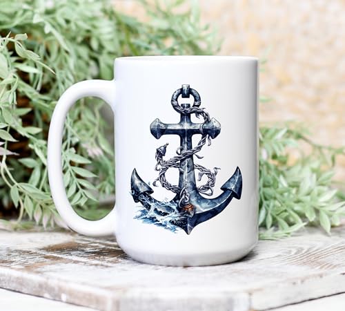 Taza de cerámica náutica con ancla 15oz miniatura 4