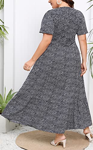 Younrui Plus Size Wedding Guest Dresses For Women Scoop Neck Smocked Flowy Tiered Maxi Floral Dress With Pockets(3Xl-1004-Navy Floral) #TOP1