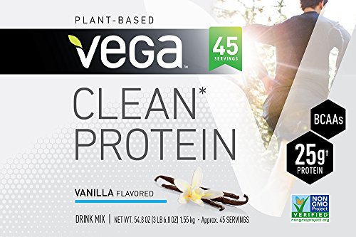 Vega Clean Protein Powder Vanilla (45 Servings, 3.43lb) - BCAAs, Vegan, Non Dairy, Gluten Free, Non GMO